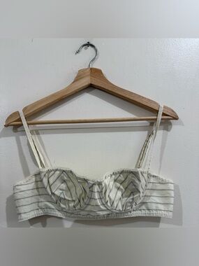 ELSA Cream and Gray Striped Crop Top